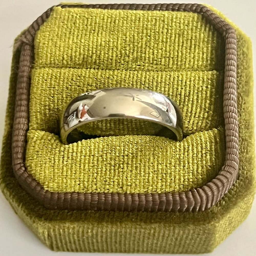 10k White Gold Plated Wide Band Polished 8mm Ring Size 10